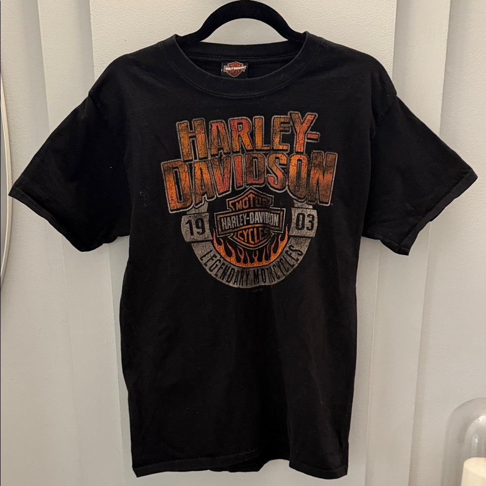 Vintage Harley-Davidson Black Skull Sunset and Orange Logo Tee